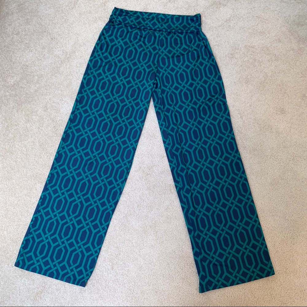 Mud Pie Blue Lattice Print Wide Leg Palazzo Pants
